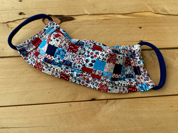 Blue & Red Floral Check Mask 